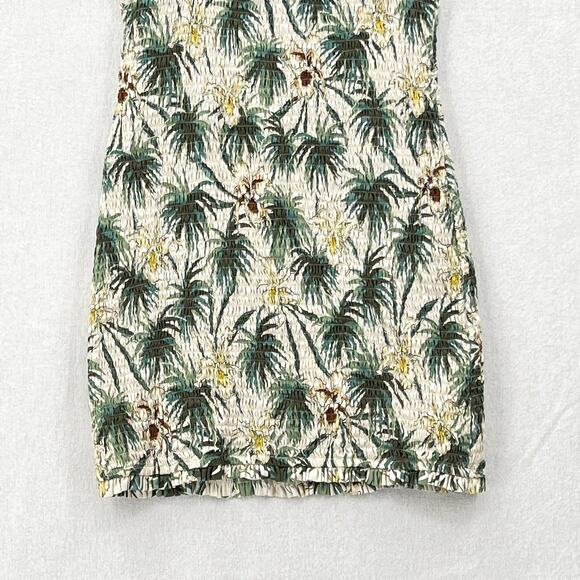 MIKOH Magnolia Mini Dress Womens Large Cream Green Smocked Shirred Palm Tree - Picture 8 of 15